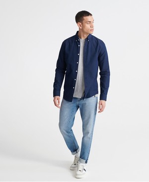 Superdry Edit Linen Button Down Férfi Hosszú Ujjú Ing Sötétkék | CPDXK8042